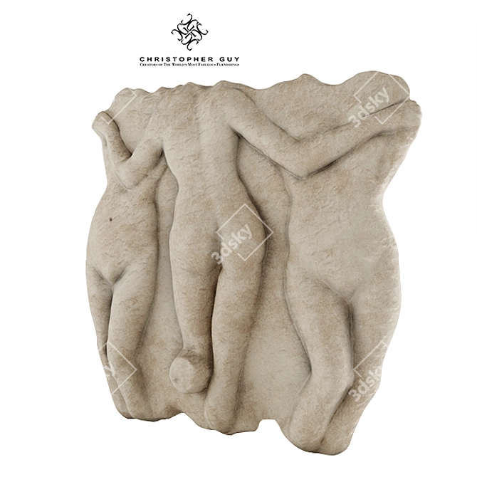 Limestone Three Graces Sculpture 3D model image 3