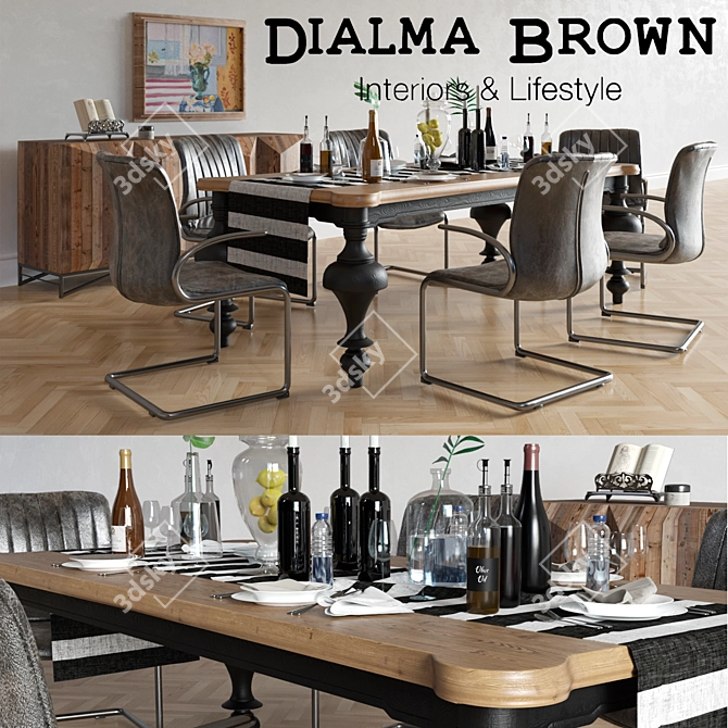 Dialma Brown Dining Set: Stylish Elegance 3D model image 1