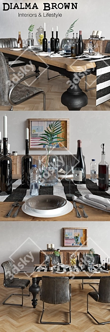 Dialma Brown Dining Set: Stylish Elegance 3D model image 2