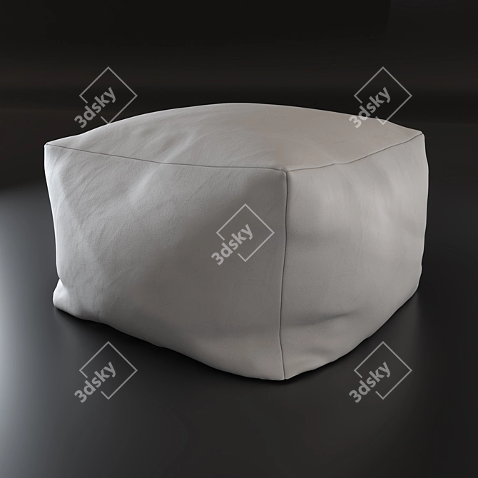 Cozy White Linen Pouf Seat 3D model image 2