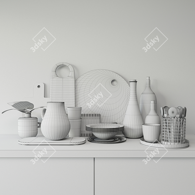 Ceramic Dishes Set 3-Piece 3D model image 2