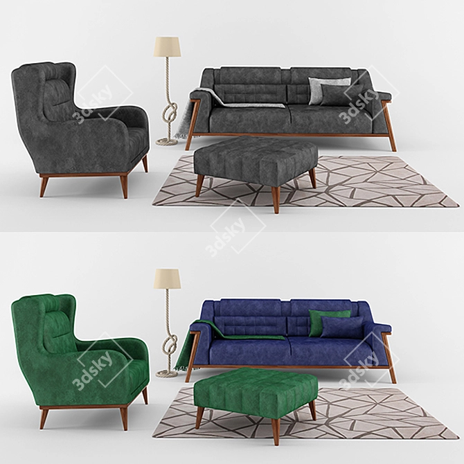 Modern Couple Sofa Set 3D model image 1