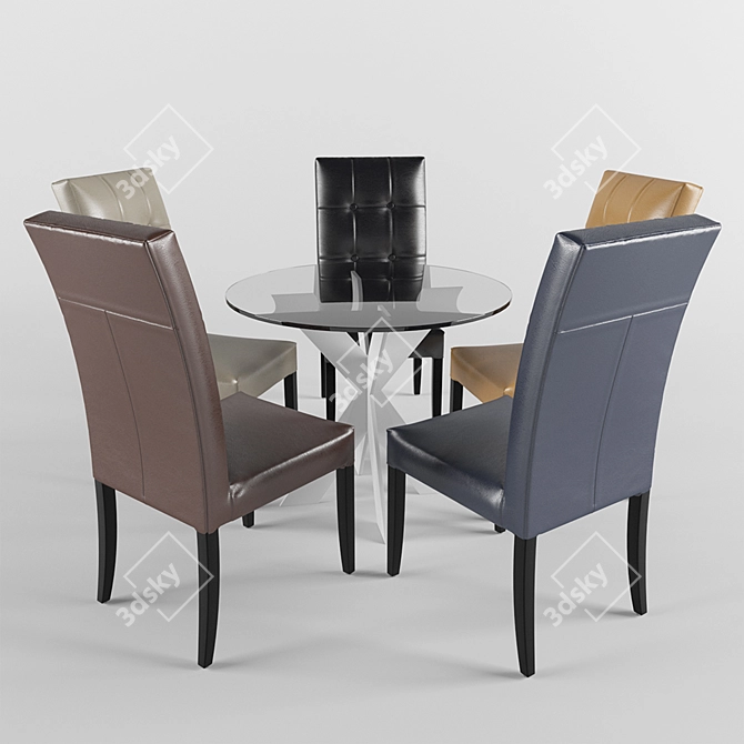 Modern Leather Dining Chair Set 3D model image 1