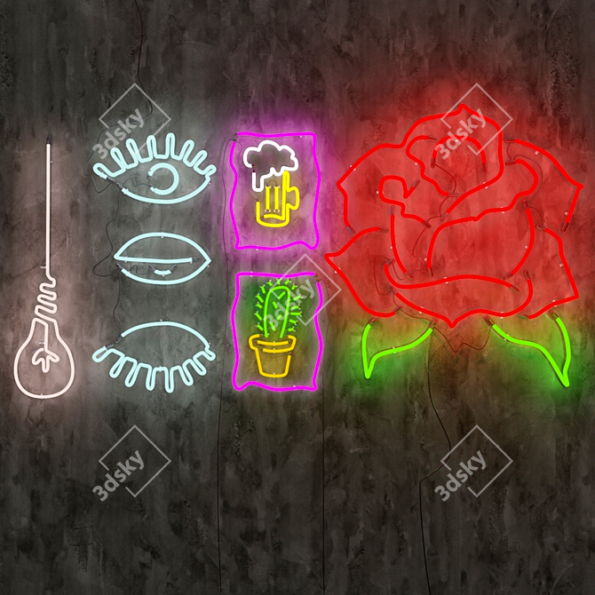 Vibrant Neon Wall Lights 3D model image 2