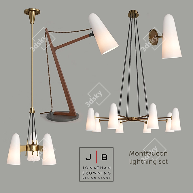 Browning Montfaucon Bronze and Glass Lighting Set 3D model image 1