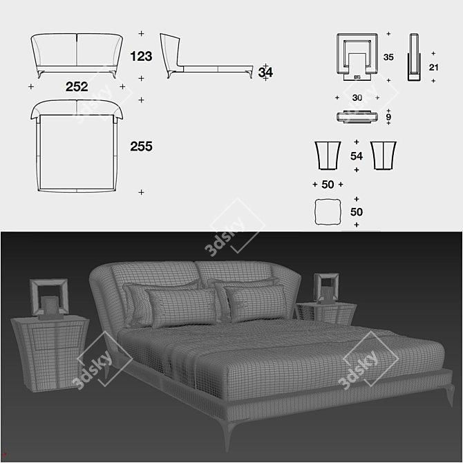 Elegance in Reflection: Paul-Mathieu Contour Bedside Table & Reflet Lamps 3D model image 3