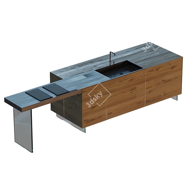  Sleek Steel Kitchen Table 3D model image 1