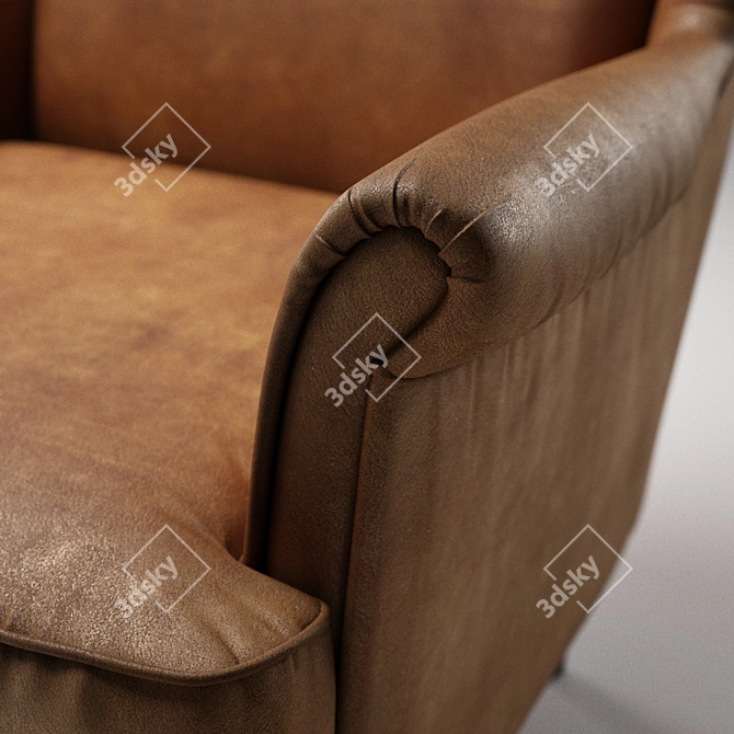 Elegant Green Leather Wing Chair 3D model image 2
