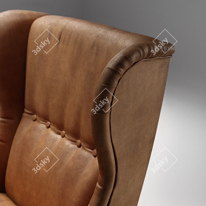 Elegant Green Leather Wing Chair 3D model image 3