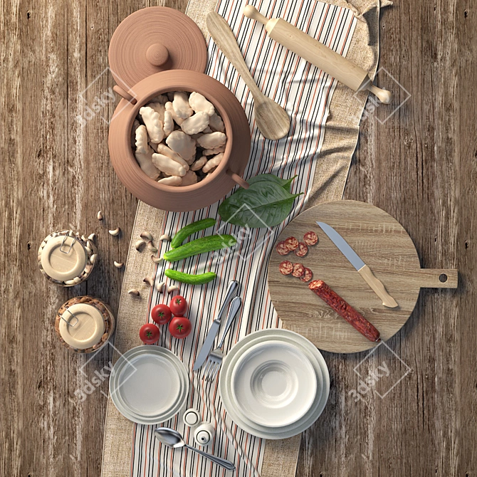 Traditional Kitchen Decor Set 3D model image 2