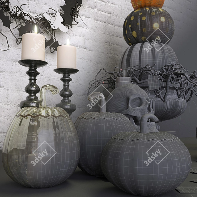 Haunted Halloween Scene Decor Set 3D model image 2