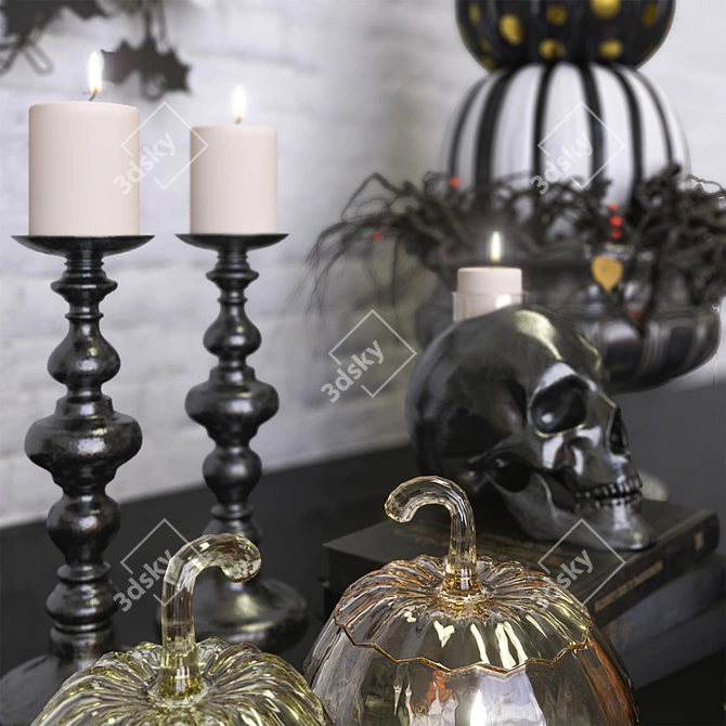 Haunted Halloween Scene Decor Set 3D model image 3