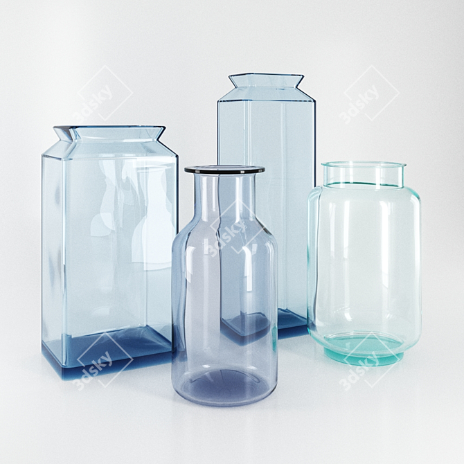 Elegant Glass Vases Set 3D model image 1