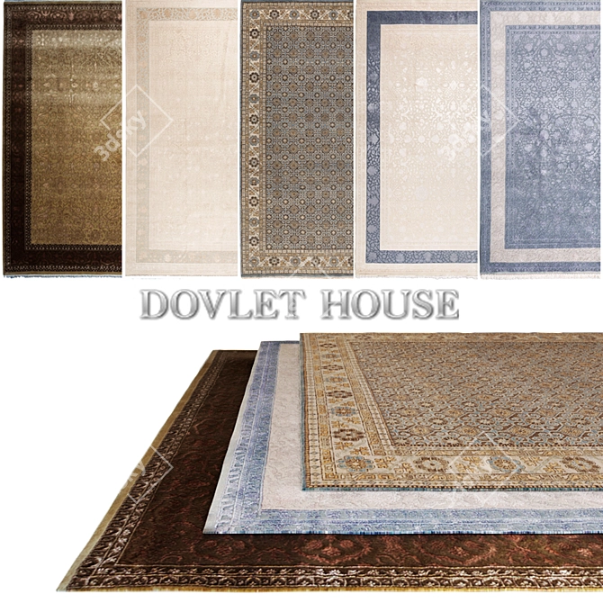 Luxurious DOVLET HOUSE Silk and Wool Carpets (Set of 5) 3D model image 1