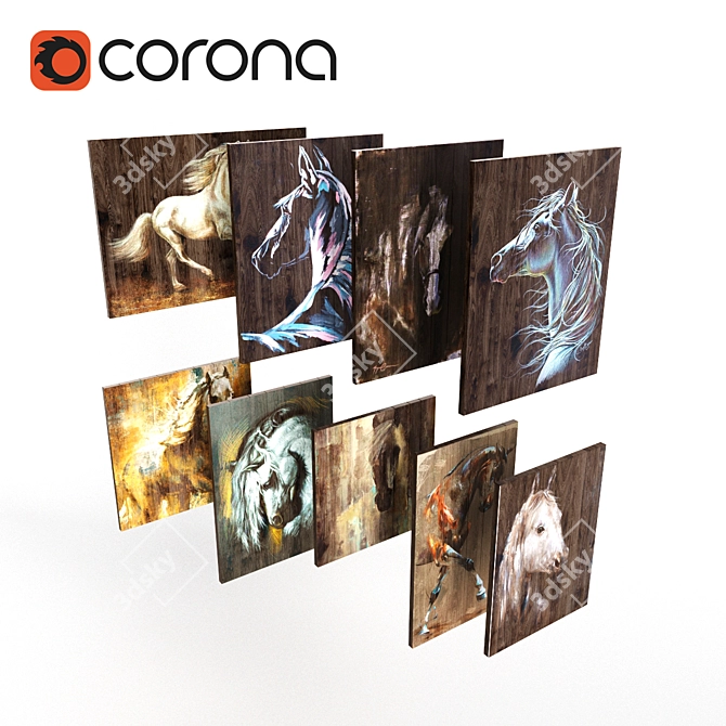 9-Piece Artwork Set: Low-Poly 3D Paintings 3D model image 1