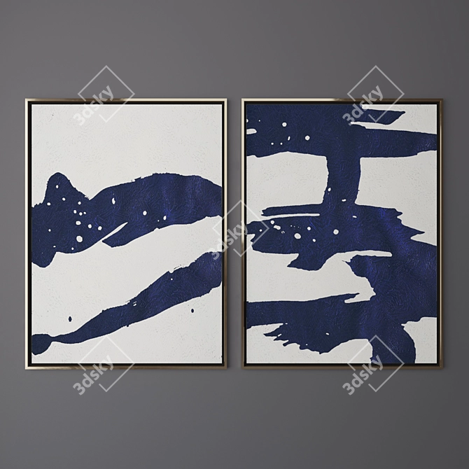 Contemporary Art Set 4: Vertical Navy & White Paintings 3D model image 2