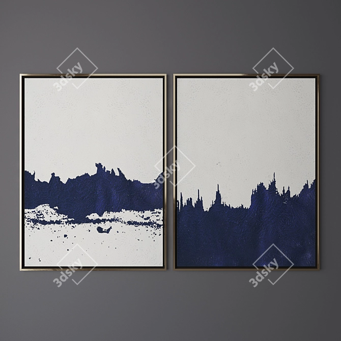 Contemporary Art Set 4: Vertical Navy & White Paintings 3D model image 3