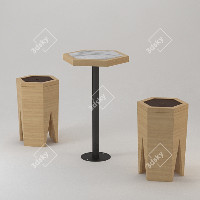 Wooden Hex Seat & Table 3D model image 1