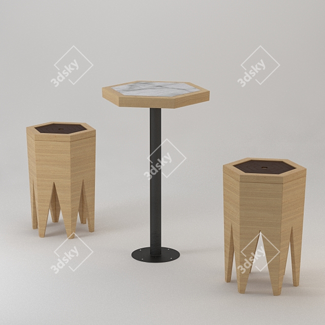 Wooden Hex Seat & Table 3D model image 2