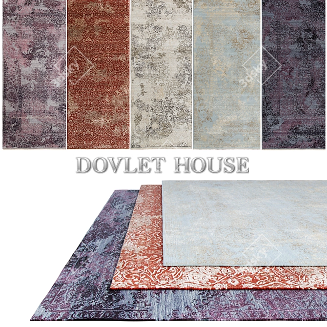 Luxury Silk & Wool Carpets Set - DOVLET HOUSE (5 pcs) 3D model image 1