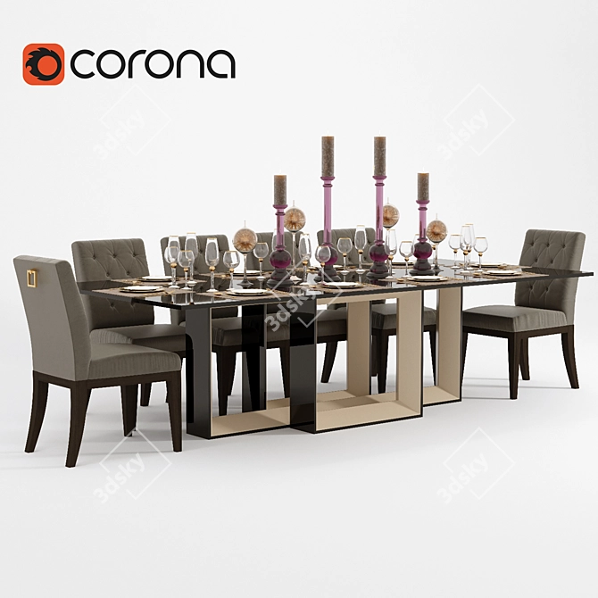 Elegant 3-Piece Dining Set 3D model image 2