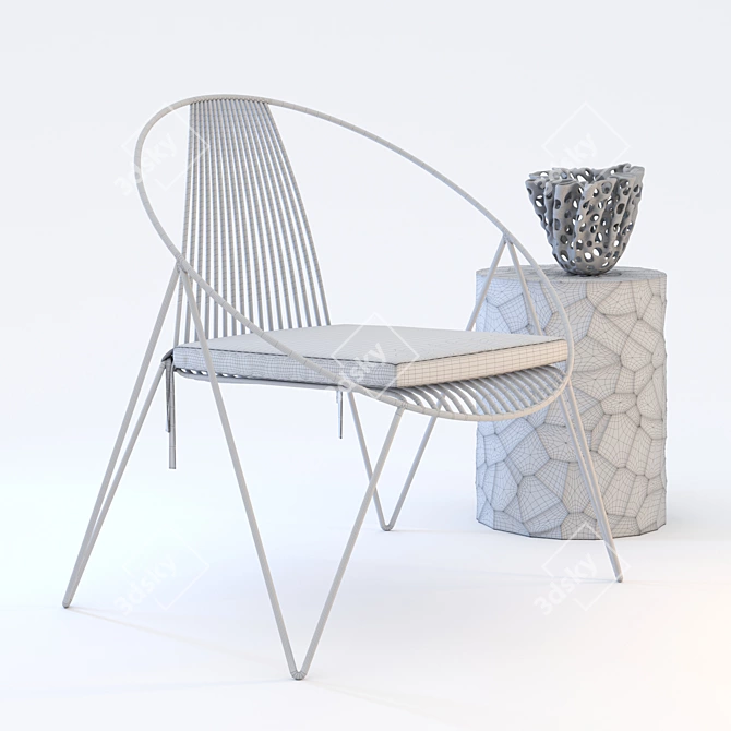 Arteriors Kit: Ginger Chair, Rudd Stool, Alma Vase 3D model image 2