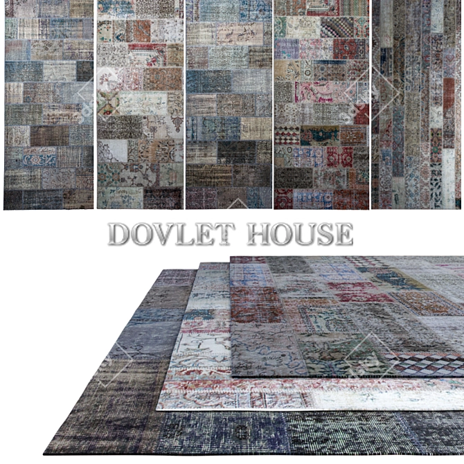 Modern Patchwork Carpets - Set of 5 (Part 26) 3D model image 1