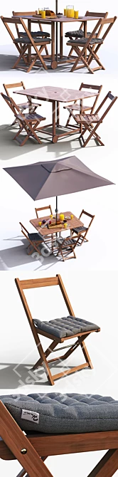 Outdoor Dining Set with Umbrella & Accessories 3D model image 2