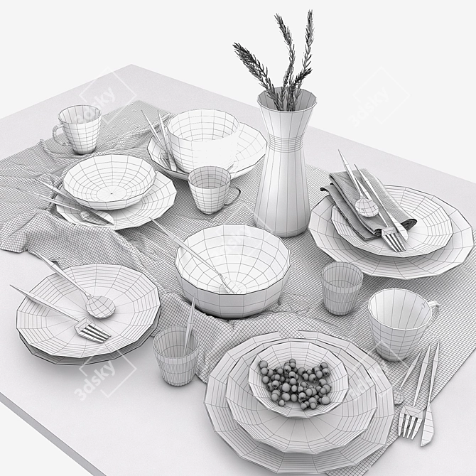 Blue & Brown Table Set | Elegant Diningware 3D model image 3