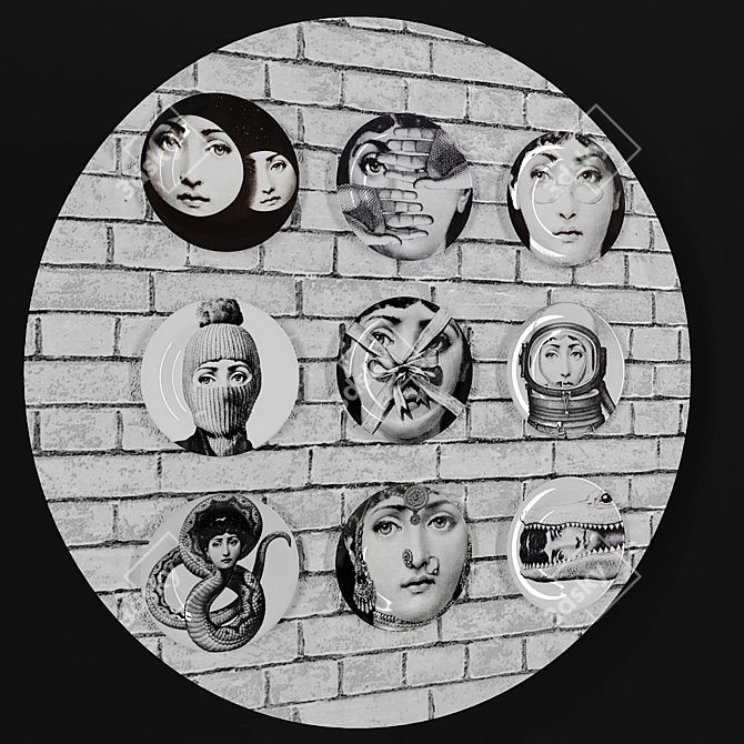 Fornasetti Decorative Plate: Surreal Italian Design 3D model image 2