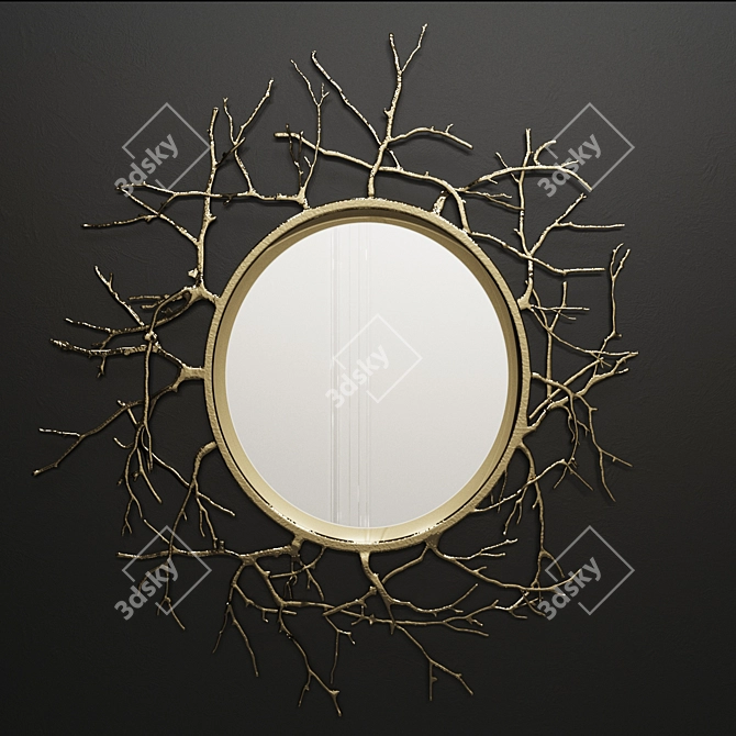 Rustic Round Twig Mirror 3D model image 1