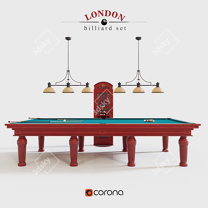  London Billiard Set: Elegant 12ft Table & Accessories 3D model image 1