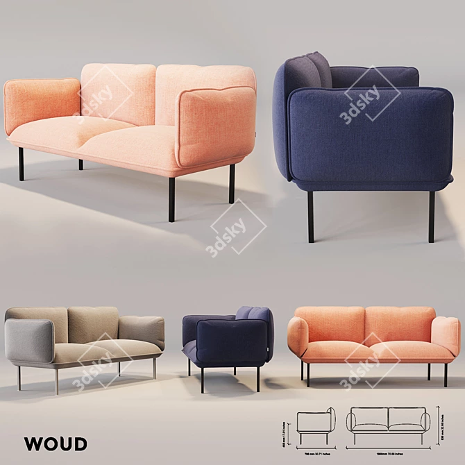 WOUD Nakki - Stylish Two-Seater Sofa 3D model image 1