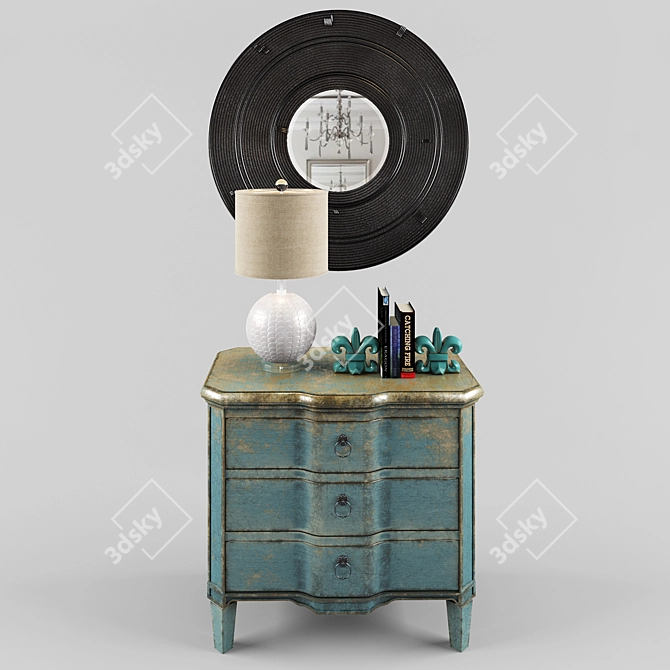 Rattan Mirror and Table Decor 3D model image 1