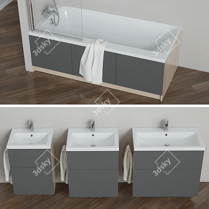 Smart Bath and Furniture Set with Easy Curtains & Soft Curtains 3D model image 3