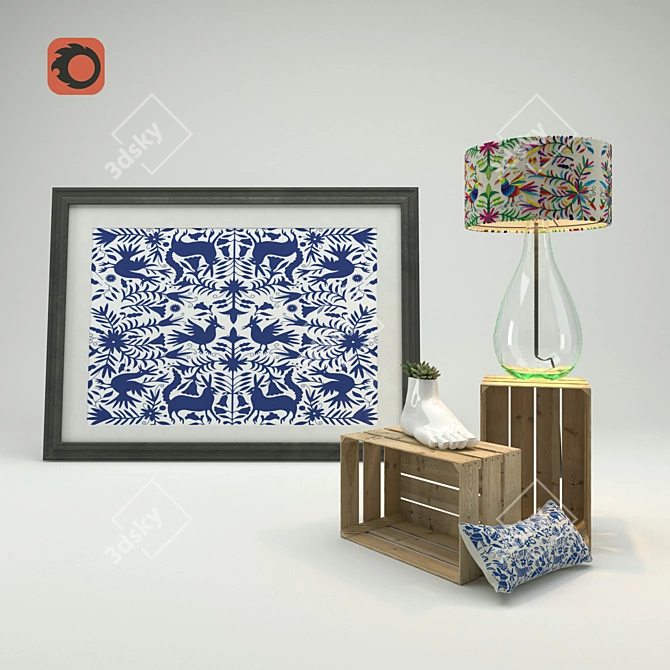 Authentic Mexican Otomi Decor Set 3D model image 1