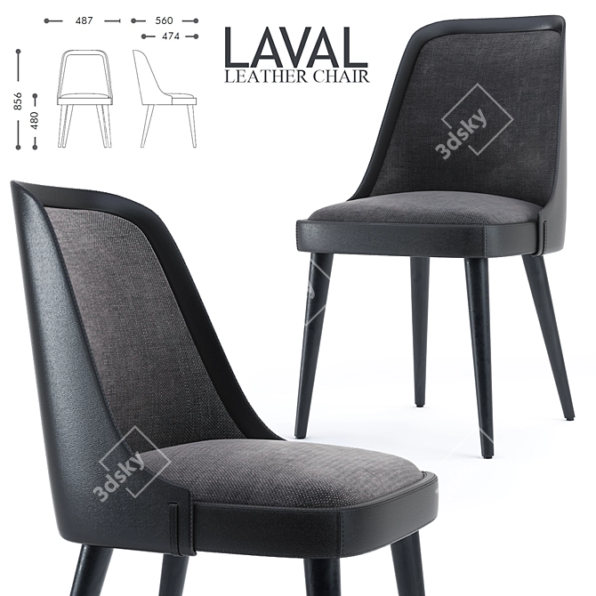 Sleek Laval Leather Chair 3D model image 1
