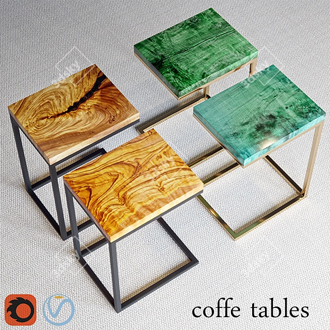 Elegant Walnut Coffee Slab Table 3D model image 1