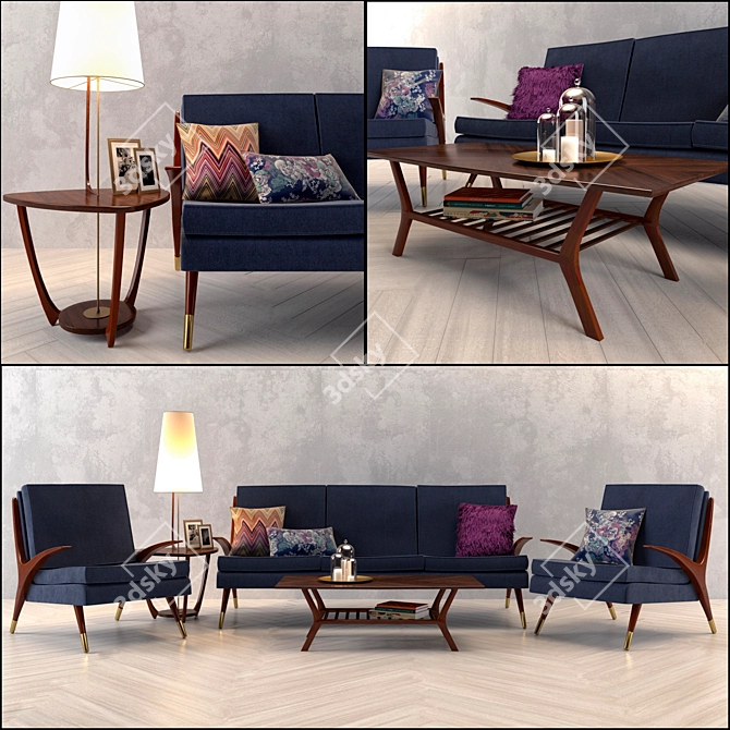 70s Retro Style Sofa & Chair Set 3D model image 1