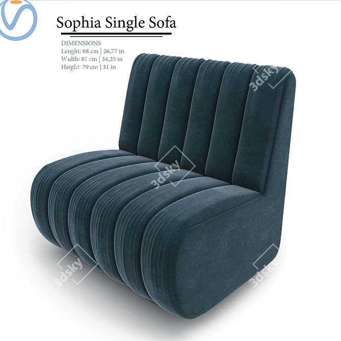 Sophia Velvet Single Sofa: Mid-century Modern Design 3D model image 2