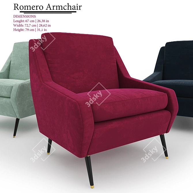 Sleek Velvet Armchair: Romero 3D model image 1