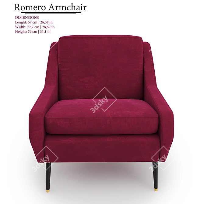 Sleek Velvet Armchair: Romero 3D model image 2