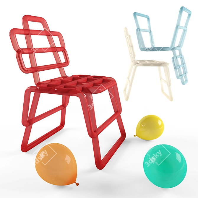 Inflated Fun: 6 Colorful Chairs & Balloons 3D model image 1