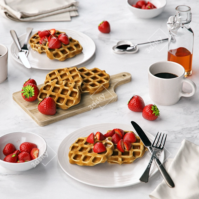 Title: Waffle Delight Breakfast 3D model image 2