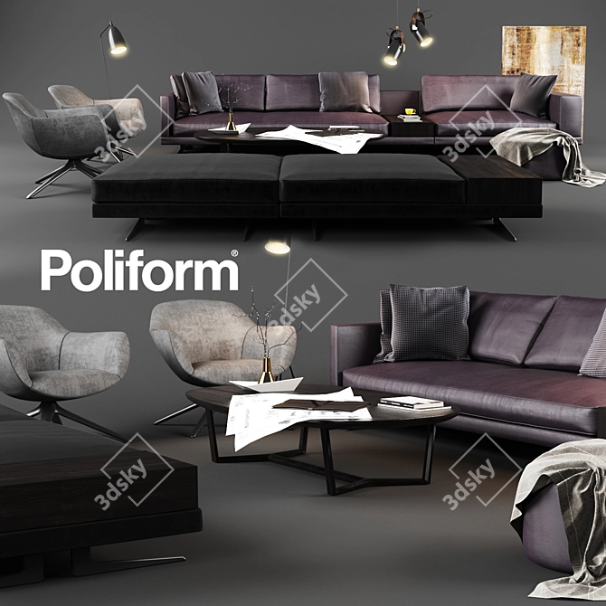 Poliform Set 04: Elegant & Versatile Sofa Set 3D model image 1