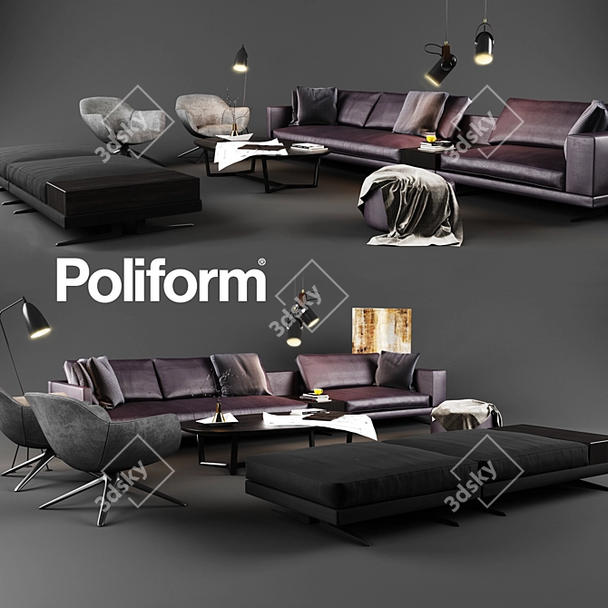 Poliform Set 04: Elegant & Versatile Sofa Set 3D model image 2