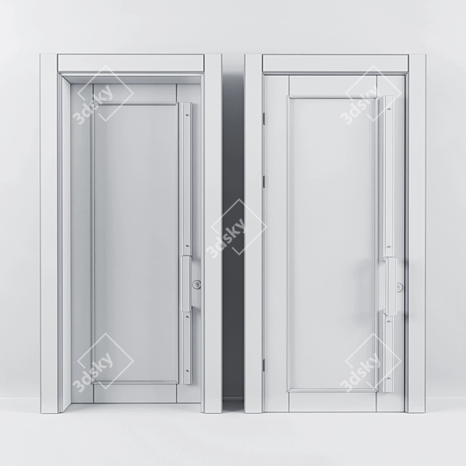 Elegant White Wood Glass Door 3D model image 2