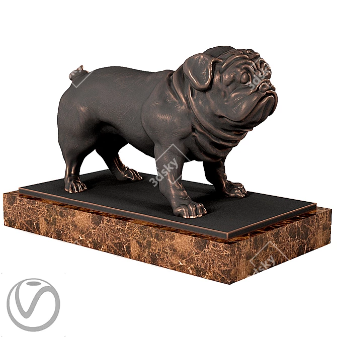 Playful Pug Sculpture 3D model image 1