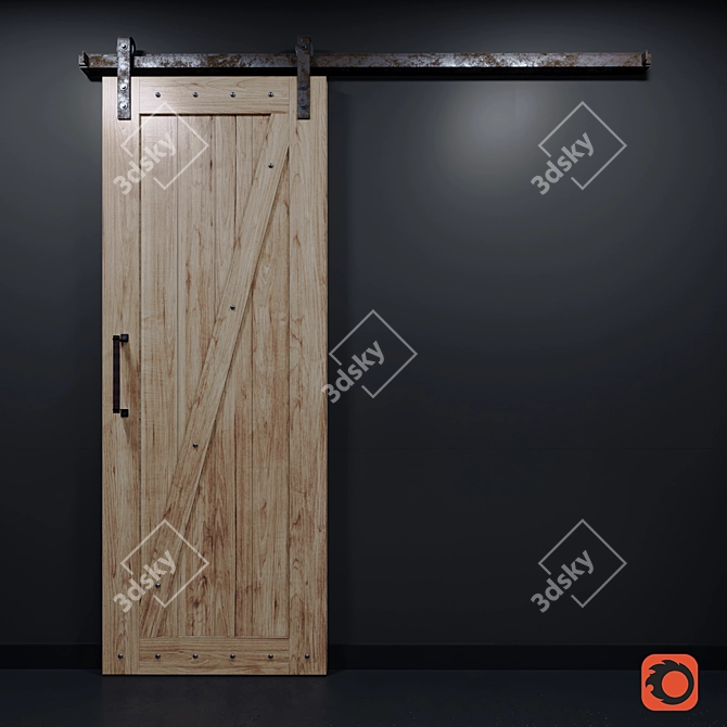 Rustic Z-Brace Barn Door 3D model image 1