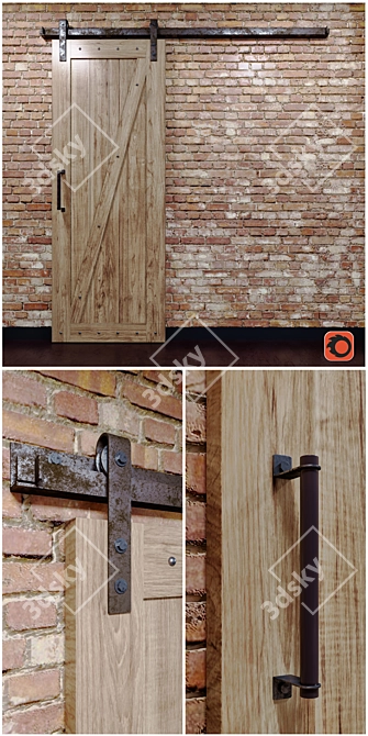 Rustic Z-Brace Barn Door 3D model image 2